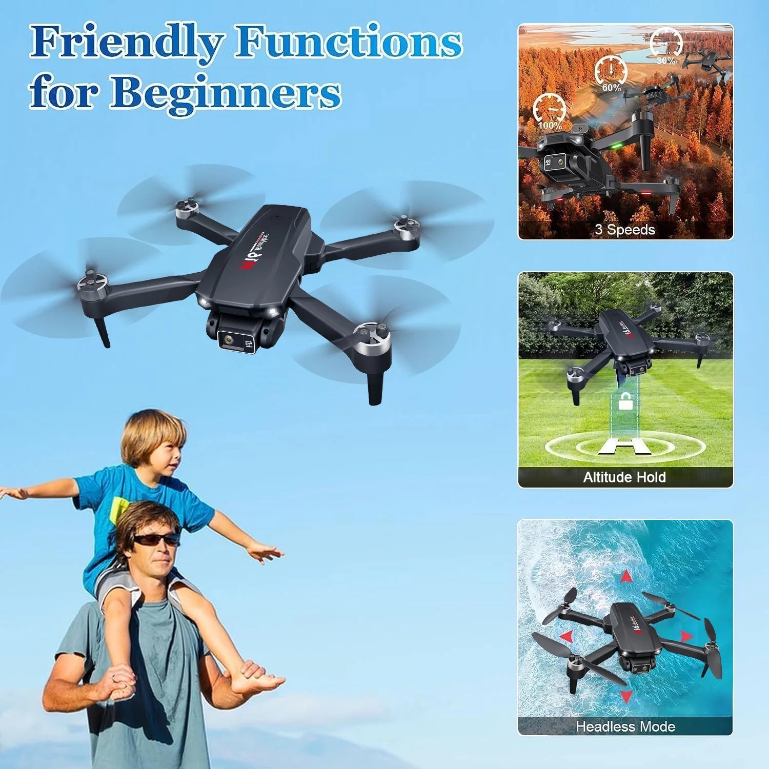 H16 Drone with 4k Camera, Foldable Drone for Beginners, Optical Flow Positioning