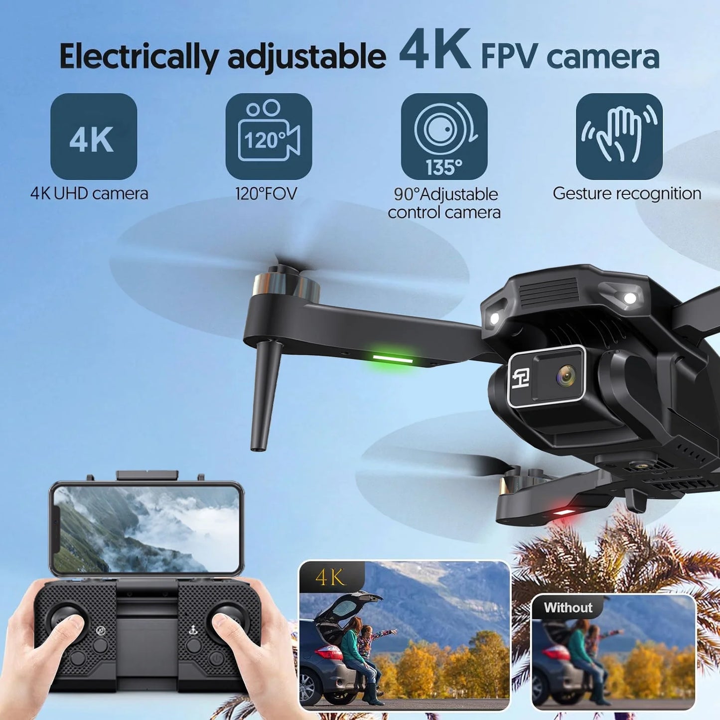 H16 Drone with 4k Camera, Foldable Drone for Beginners, Optical Flow Positioning