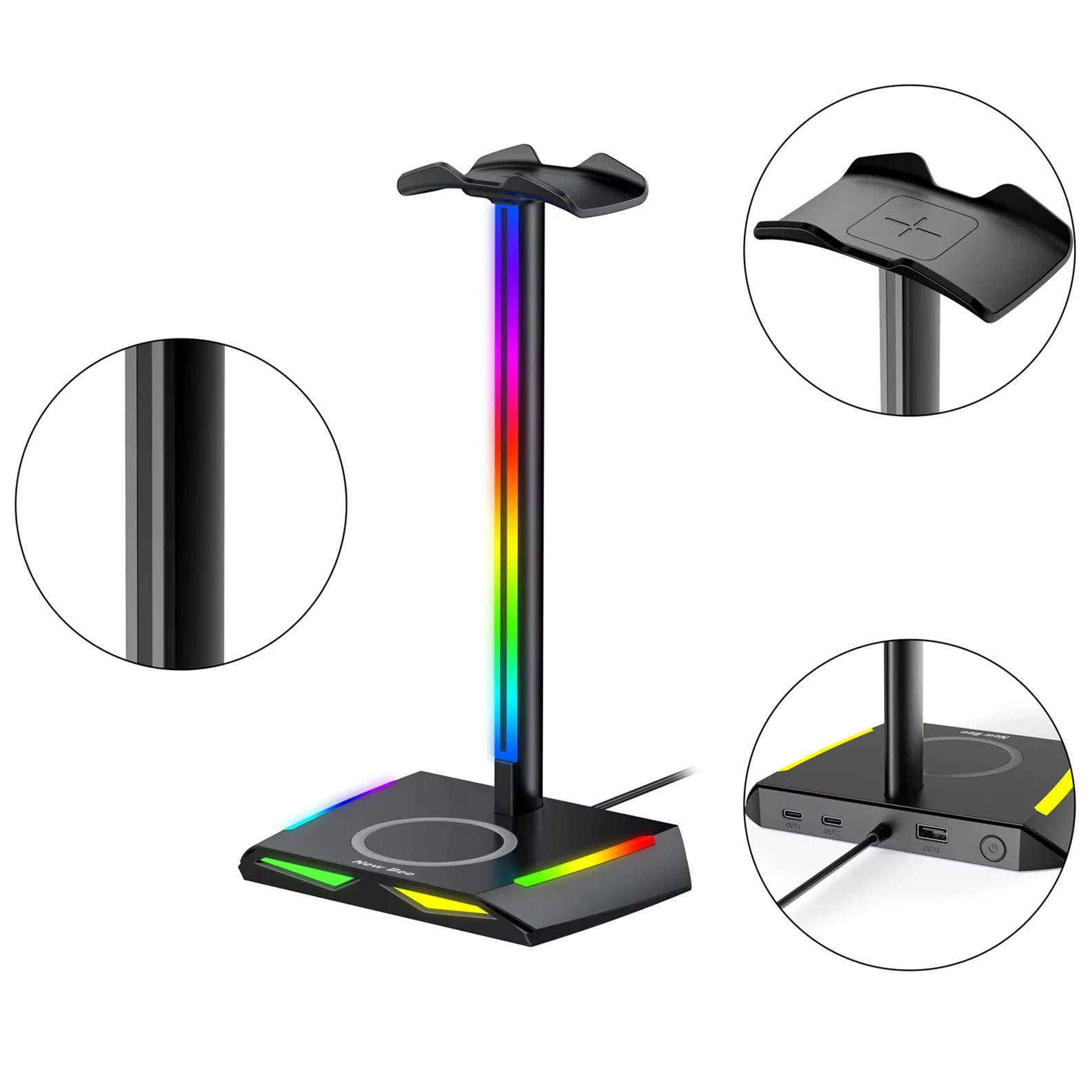 Headphone Stand with Wireless Charger Desk Headset Holder Hanger Rack for Earphones