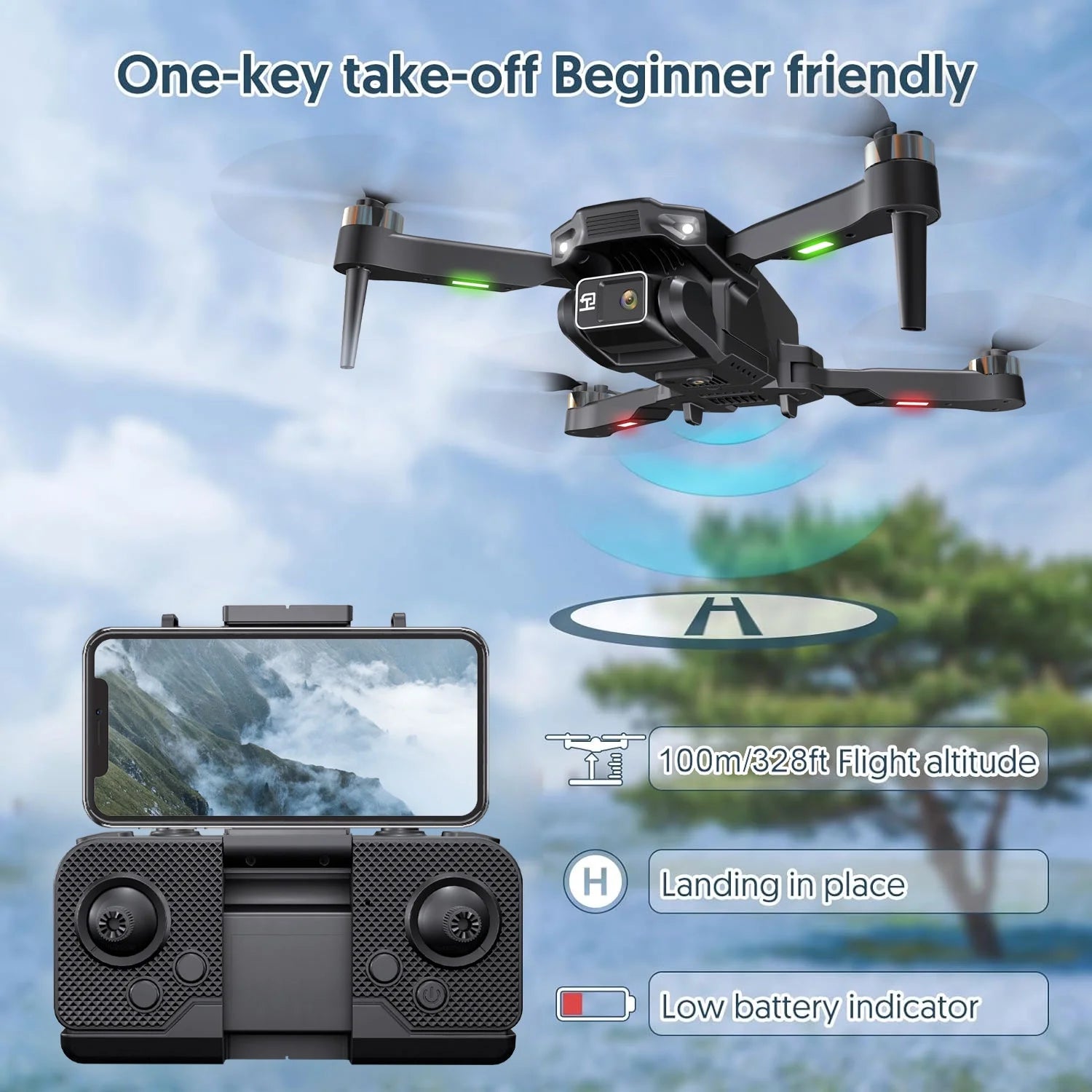 H16 Drone with 4k Camera, Foldable Drone for Beginners, Optical Flow Positioning