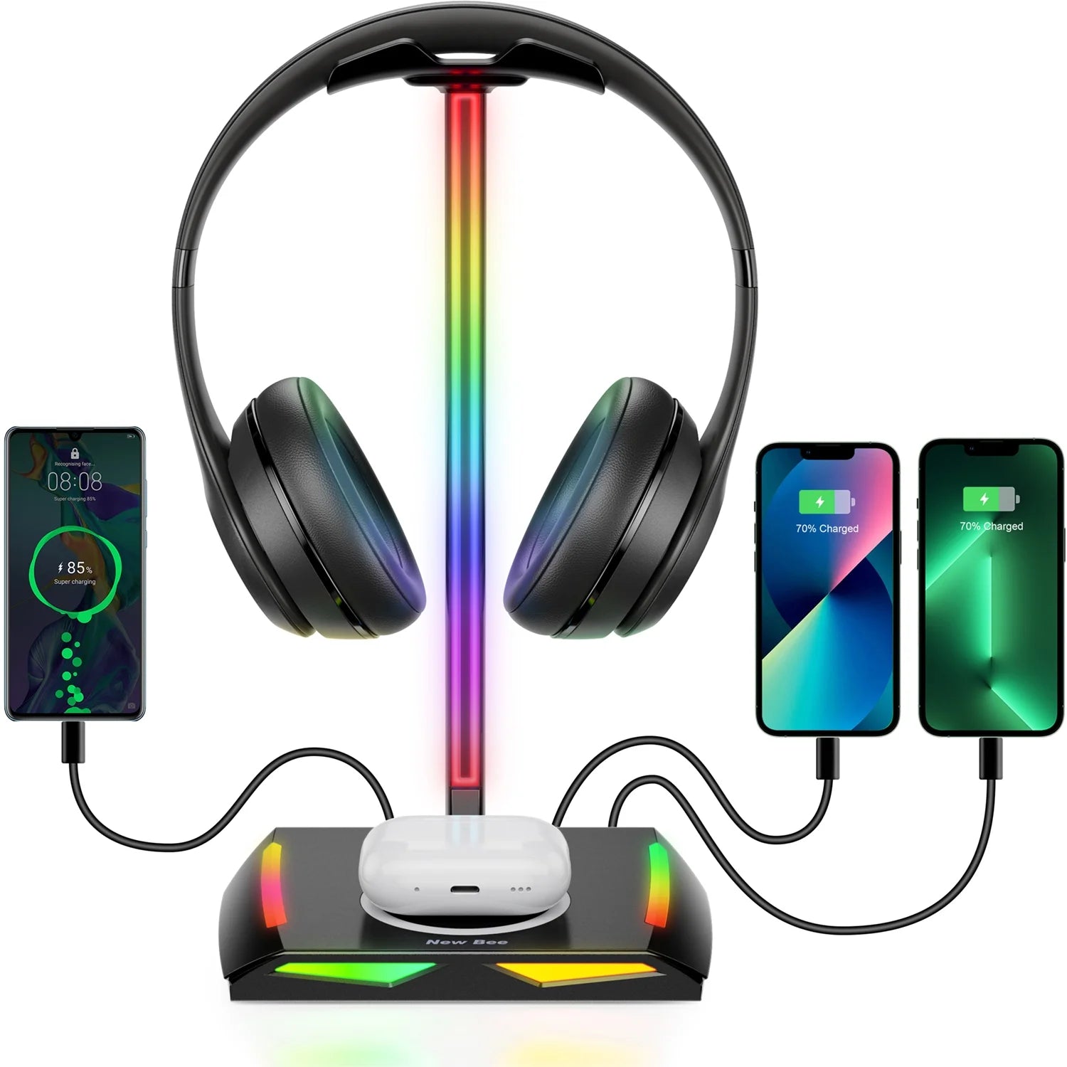 Headphone Stand with Wireless Charger Desk Headset Holder Hanger Rack for Earphones